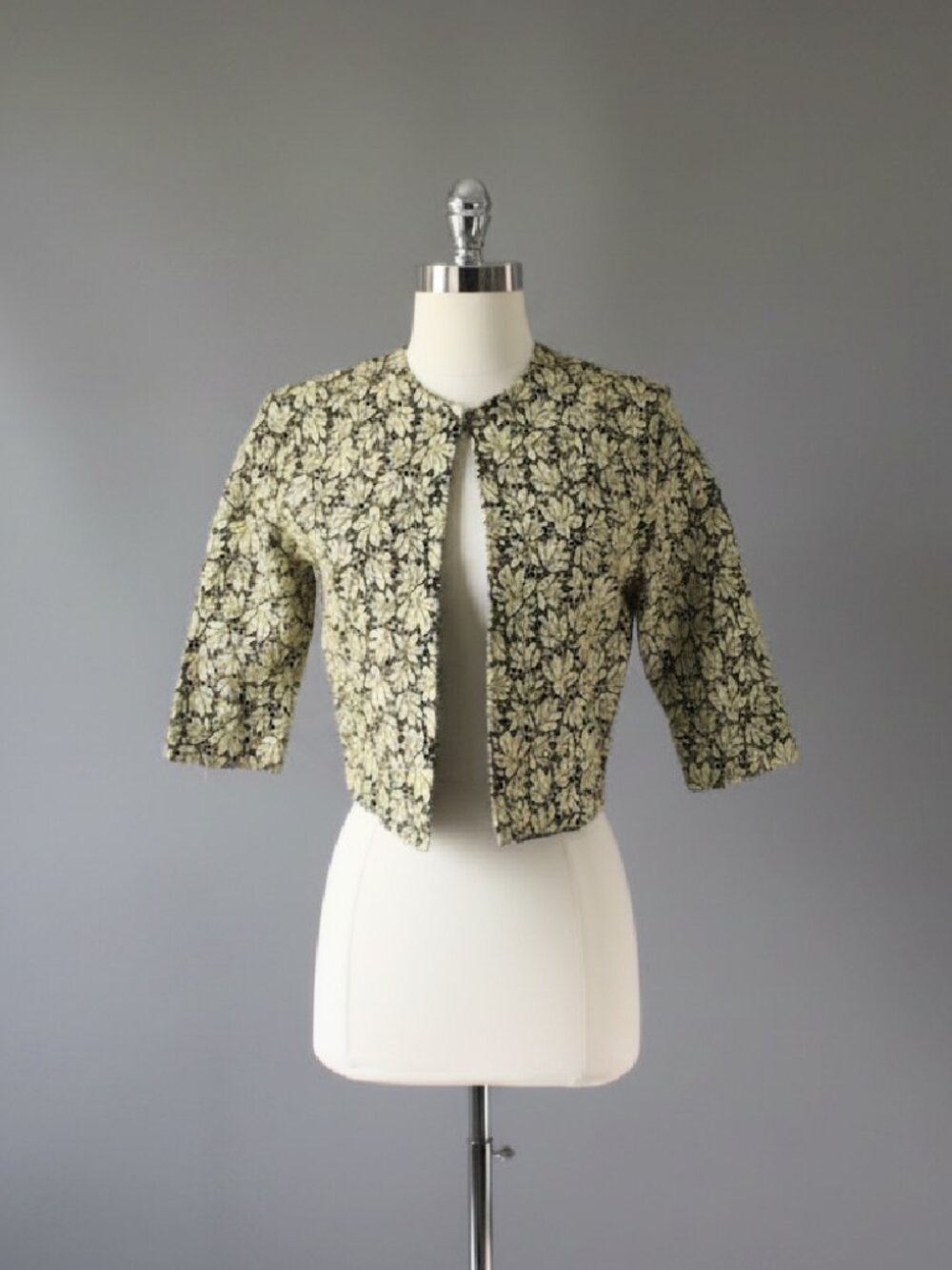Vintage 60s Gold Lame Jacquard Cropped Evening Bolero Jacket S